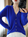 Wool Blended 2026 Autumn And Winter Women's New Loose V-Neck Solid Color Short Knitted Cardigan Jacket Sweater Spring