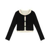 Black Short High-Waisted Long-Sleeved Open-Necked Sleeves Of Women's Autumn New Body-Clamping Umbilly Blouse With Two Sets Of Slings