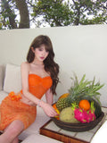 Island Holiday Feng Tidive Hottie Suit Female Pure Dopamine Orange Bra Coat With Hip Half-Dress
