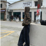 Vintage Camouflage Zipper Hoodie Hoodie Women's Autumn 2025 Winter Loose Warm Casual Casual Jacket