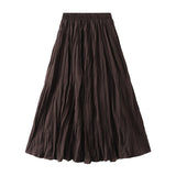 2025 Autumn New High-Rise Slim Folding Long Swing A-Dress Skirt Women 0838