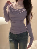 Pure Lust Wind Collar Hanging Neck Two Long-Sleeved T-Shirt Girls Spring And Autumn New Self-Cultivation Temperament In The Tide
