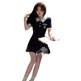 Summer New Design Fashion POLO Collar Short-Sleeved Dress Woman Slime A Dress Hepburn Short Dress