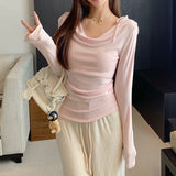 Gentle Sweet Sister Wind Bow Tie With Long-Sleeved T-Shirt Dress Autumn Slim Solid Lust Solid Color Top