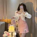 Open-Fork Sling Dress Women Spring And Autumn 2026 New Sweet Pure Desire To Slim Skinny Bow Bottom Skirt