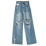 Vintage Hole Wide-Legged Jeans Women 2025 Summer Thin New Loose Straight Casual Relaxation Feeling