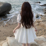 French Sweet And Spicy Niche High-End Mesh Splicing Bubble Sleeve Dress Female Student Super Fairy Tidaughter Princess Dress