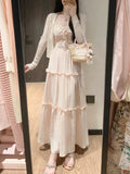Gentle Wind Bow Sling Skirt Suit Women Summer Sunscreen Knitted Lace Lace Lace To Receive Waist Skirt