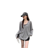 Korean Temperament Half-Collar Sun Protection T-Shirt 2025 Summer New Loose Thin Hoodie Long-Sleeved Top Female Chic