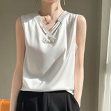 Silk Satin 2026 Spring And Summer Women's New V-Neck Sleeveless Small Vest T-Shirt Fashion With Loose Slings