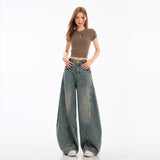 Vintage Crack Scissors Jeans Men And Women Spring And Autumn Summer New Loose Broad Legs Straight Scyter Pants