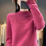 Wool Blended 2026 Autumn And Winter New Women's First-Line Ready-To-Wear Half-High-Necked Scribble Warm Knitted Bottom Sweater
