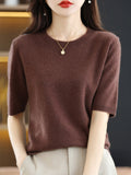 Wool Blended 2026 Autumn And Winter Women's New Loose Round-Neck Short-Case Small Design Short-Sleeved Top Knitwear Shirt