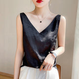 Silk Satin 2026 Spring And Summer New Women's Short Loose V-Necked T-Carb Tamales On The Back Of The Blouse Strap