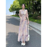 Broken Floral Dress Woman 2025 Summer New Design Temperament To Collect Waist Thin Tea Break French Style With Long Skirt