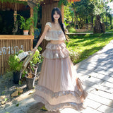 French-Style Island Resort Lotus Leaf Side Split Sling Dress Super Fairy Princess Style Style Set