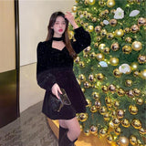 Christmas Red Annual Meeting Sisters Velvet Dress Autumn And Winter New Temperament Careful Machine Design Dress Dress Dress Dress Dress