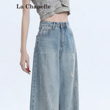 Light-Colored Hole High-Waisted Broad-Legged Jeans Women's Summer 2025 Trend With A New Loose-Fitting Straight Pants