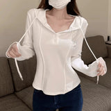 Irregular T-Shirt Hooded Bottoming Women's Early Autumn New Fat Mm Pure Lust Wind To Show Thin Sleeve Tops In Tide