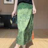 Silk Satin 2026 Summer Women's New New Chinese Style High Waist Long Open Skirt Pendant Half-Body Skirt
