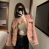 Pink Retro Fragrant Coat Women Autumn And Winter French Style High-End Feeling Coarse Flowers This Small Short Coat Tide