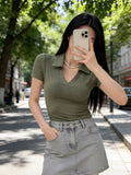 Summer Slim Slimy Fashion With Hottie Short-Sleeved T-Shirt 2026 New Polo Collar Short Blouse