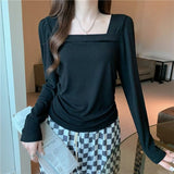 Small Design With Long-Sleeved T-Shirts For Women's Autumn New Retro Collar Blouse Hottie Set-Up Bottom Shirt