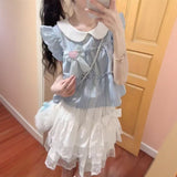 Summer New Two-Piece Suit Small Sweet College Style Splicing Top Cake Half-Dress Woman