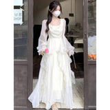 Temperament Dress With Lotus Leaves Side Fairy Gas Dress Dress White Long-Sleeved Seaside Beach Dress