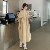 Large-Size Skirt College Style Bubble-Sleeved Dress Bow Female Students In The Long Small A-Shaped Skirt