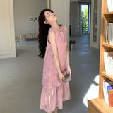Large-Size Fat Mm Summer French Retro Gentle Wind Fake Two Hundred-Fold Sleeveless Vest Dress Featinized Long Dress