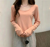 Long-Sleeved T-Shirts For Girls Spring And Autumn New Tide In Irregular Students Leisure Short Top Girl Bottom Shirt