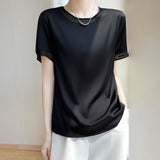 Silk Satin 2026 Spring And Summer Women's New Short Loose Round-Collar Color Mesh Yarn Short-Sleeved T-Shirt Temperament Thin Top