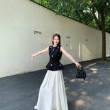 Korean Fashion Sleeveless Black Heavyweight Design Vest Top Female Summer Body Quality Waist Skirt Suit