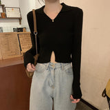 Over-Necked Bottom-Up Shirt Women's Autumn And Winter High-End Feel-Tuned Sweater With Polo Collar Knitted Small Short Top