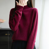 A Line Of Ready-Clothed Wool Blended 2026 Autumn And Winter New Women Loose Semi-High Collar Pure Color Twisted Flowers Inside The Bottom Knitting Shirt