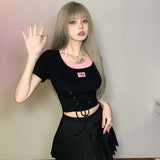 Summer Sweets Babes Short-Sleeved T-Shirt Girl 2025 New Belt Tie Design Short Blouse Sexy Thin