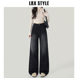 Black-Gray High-Waisted, Narrow-Legged Jeans Women's Autumn/Winter 2025 Winter New Thin Drag Straight Trousers