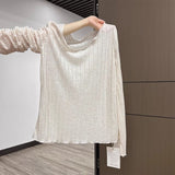 French Languid Feeling Pure Long-Sleeved Woman 2025 Spring V-Neck Summer Sunscreen Shirt Wooden Ear T-Shirt