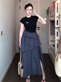 Gentle Multi-Layer Dress Design Dress Women's Summer Han Dai New Commuting Skirt Apricot Cake Long Skirt
