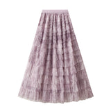 T-And-Dyed Dress Women's Half-Dress Dress 2025 New Cake Skirt Showing Thin Long Mesh Dress Level Half Skirt 0327