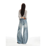 Tall Man Lengthened High-Rise Retro Blue Broad-Legged Jeans Woman Thin Loose-Hanging Long Pants