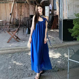 2026 New Seaside Vacation Wearing Klein Blue Sling Dress Women's Summer French Waist Dress