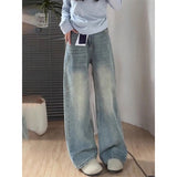 Small Retro Light-Colored Broad-Legged Jeans Women High-Rise Loose Thin Straight Trousers Tug Trousers
