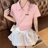 Polo Shirt Short-Sleeved T-Shirt For Girls Summer Small Man With Slimming Design Sense Niche Collar Short Top