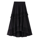 Half-Dress Woman Autumn A Word Folded Skirt New Front Short And Then Long Lotus Leaf Side Irregular Cake Skirt 8229