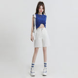 Vintage High-Waisted Denim Shorts Women Summer Small Loose Thin Trousers A Word Straight Five-Point Pants