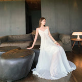 Seaside Vacation Bright Dopamine 100 Fold V-Neck Hanging Neck Sling Dress Super Fairy Skirt Half Body Skirt Two Sets