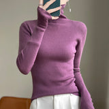Fine-Woven Wool 2026 Autumn And Winter Women's New Short Korean Version Pile High-Necked Solid Color Knitted Shirt