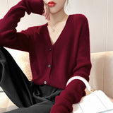 Wool Blending 2026 Autumn And Winter Women's New Loose Loose Solid Color V-Neck Short Sweater Knitted Shirt Outside